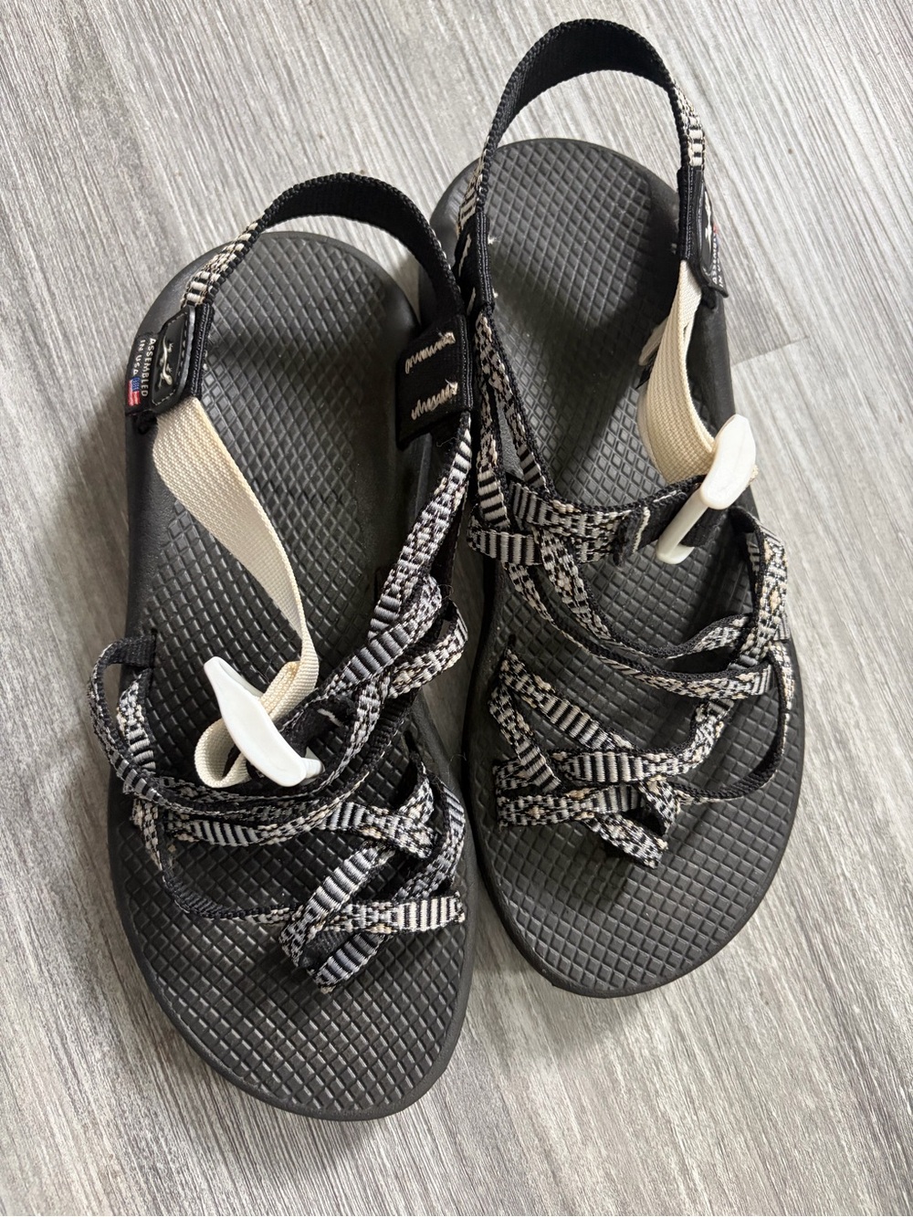 Chaco Women's Black Sandals with White Patterned Straps